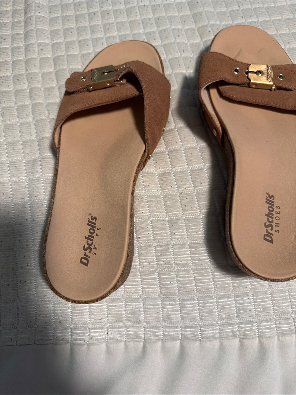 Dr. Scholl's Brown Suede Slide Sandals with Gold Buckle Accent